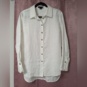 Women's Sanctuary White Linen Button Down Shirt Crisp Clean Lightweight Summer